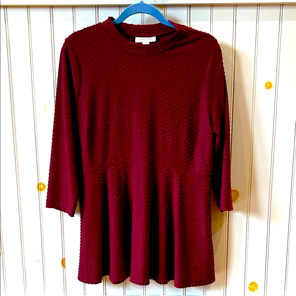 Motherhood Maternity Burgundy Textured Peplum Top Size L